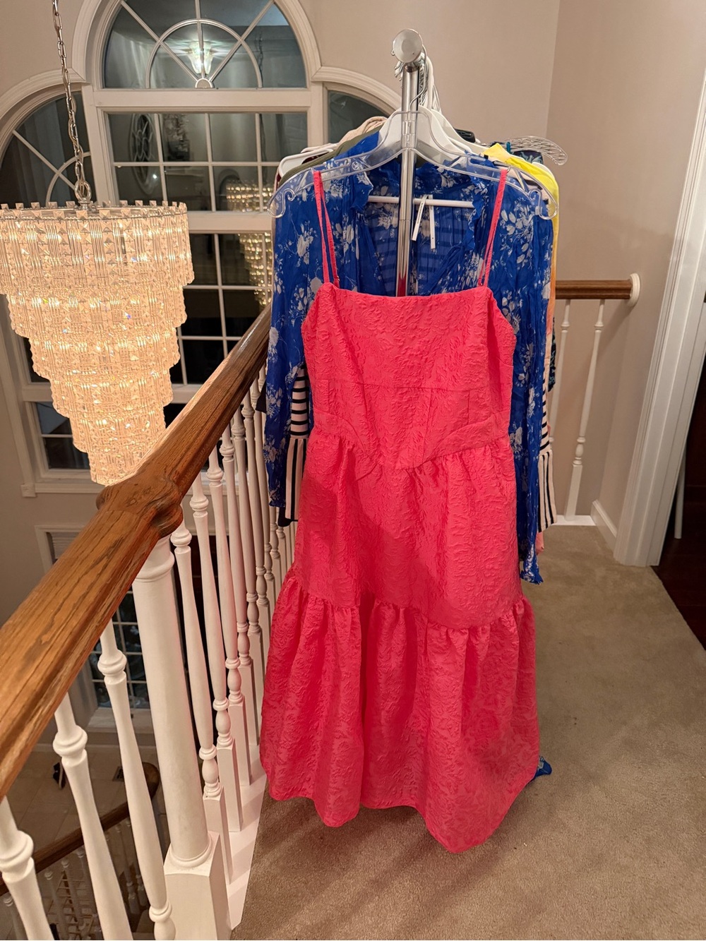 Anthropolgie Coral Pink Tiered Spaghetti-Strap Midi Dress